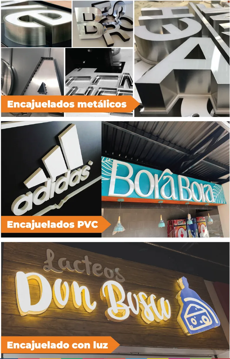 Letras encajueladas con y sin luz
